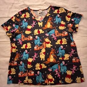 Disney Winnie The Pooh And Friends Scrubs Top 2 Pockets Black Sz XXL